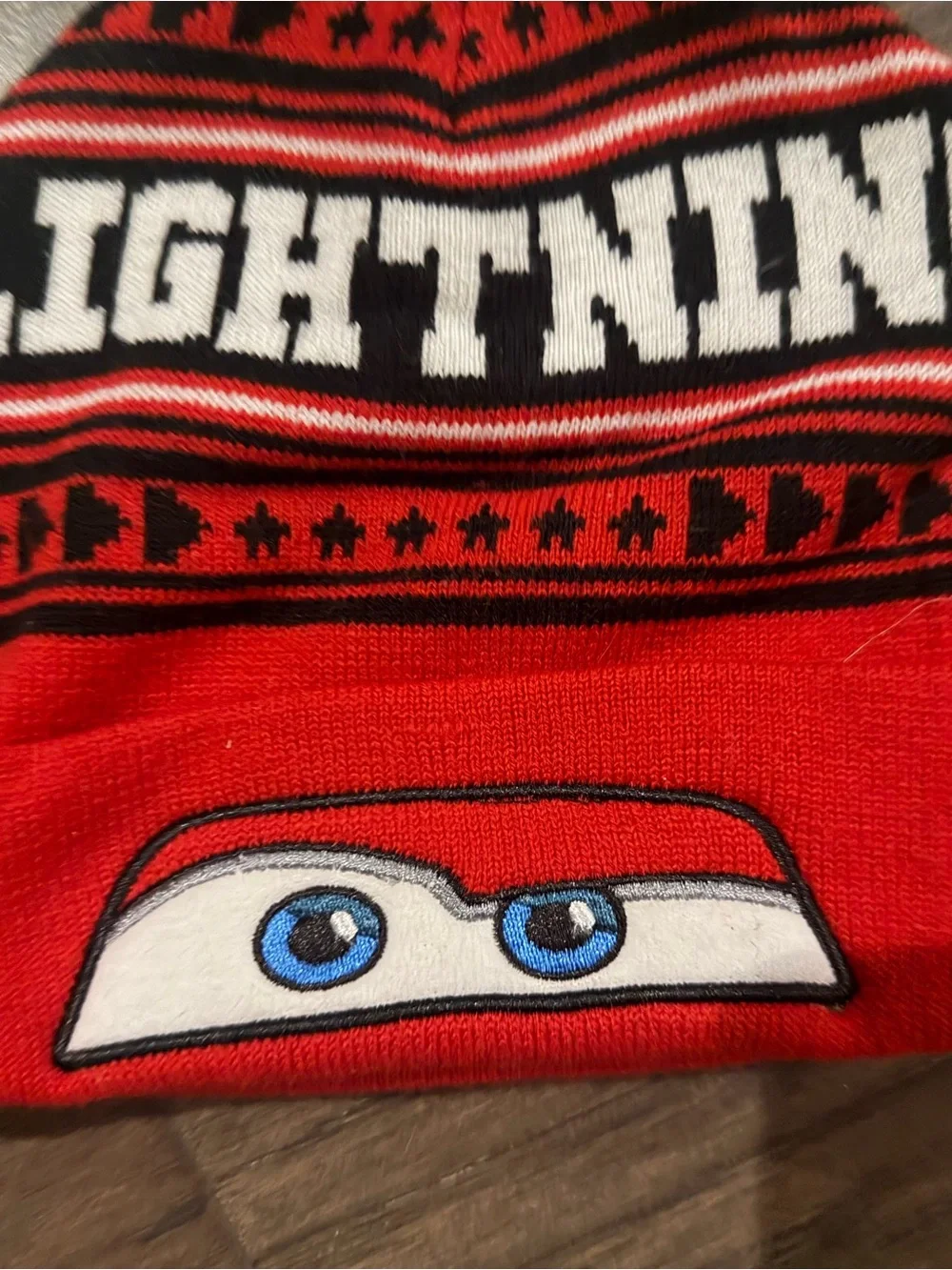 Disney Red & Black Lightning McQueen Pom Pom Beanie Hat Boys Cars 3